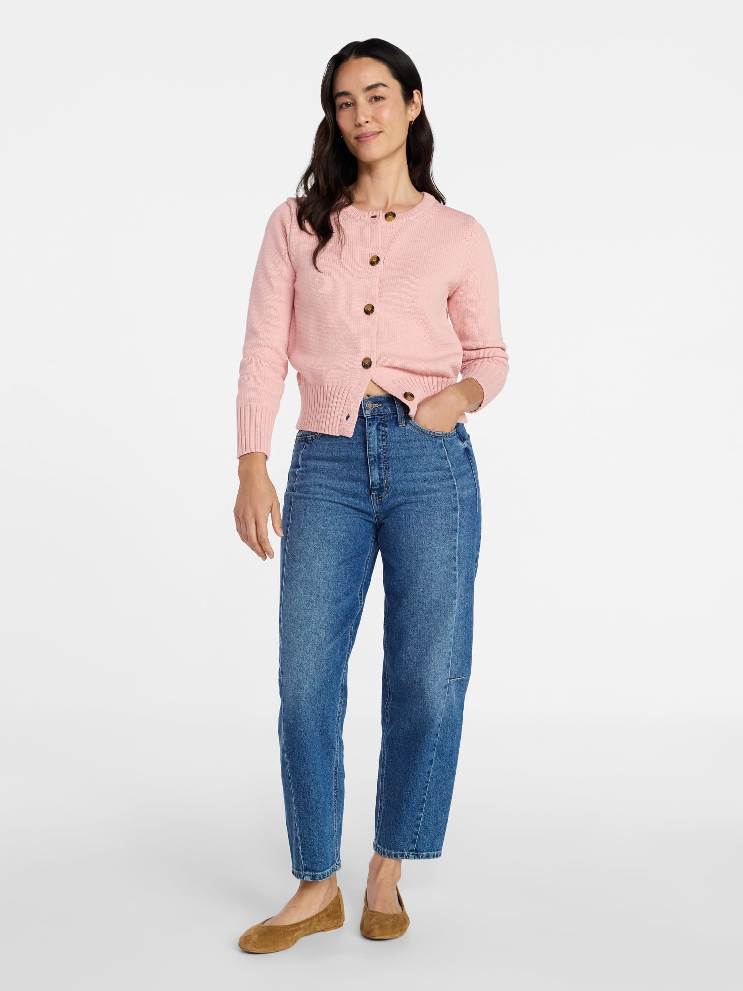 Time and Tru Women's Button Front Cardigan Sweater, Midweight, Sizes XS-XXXL