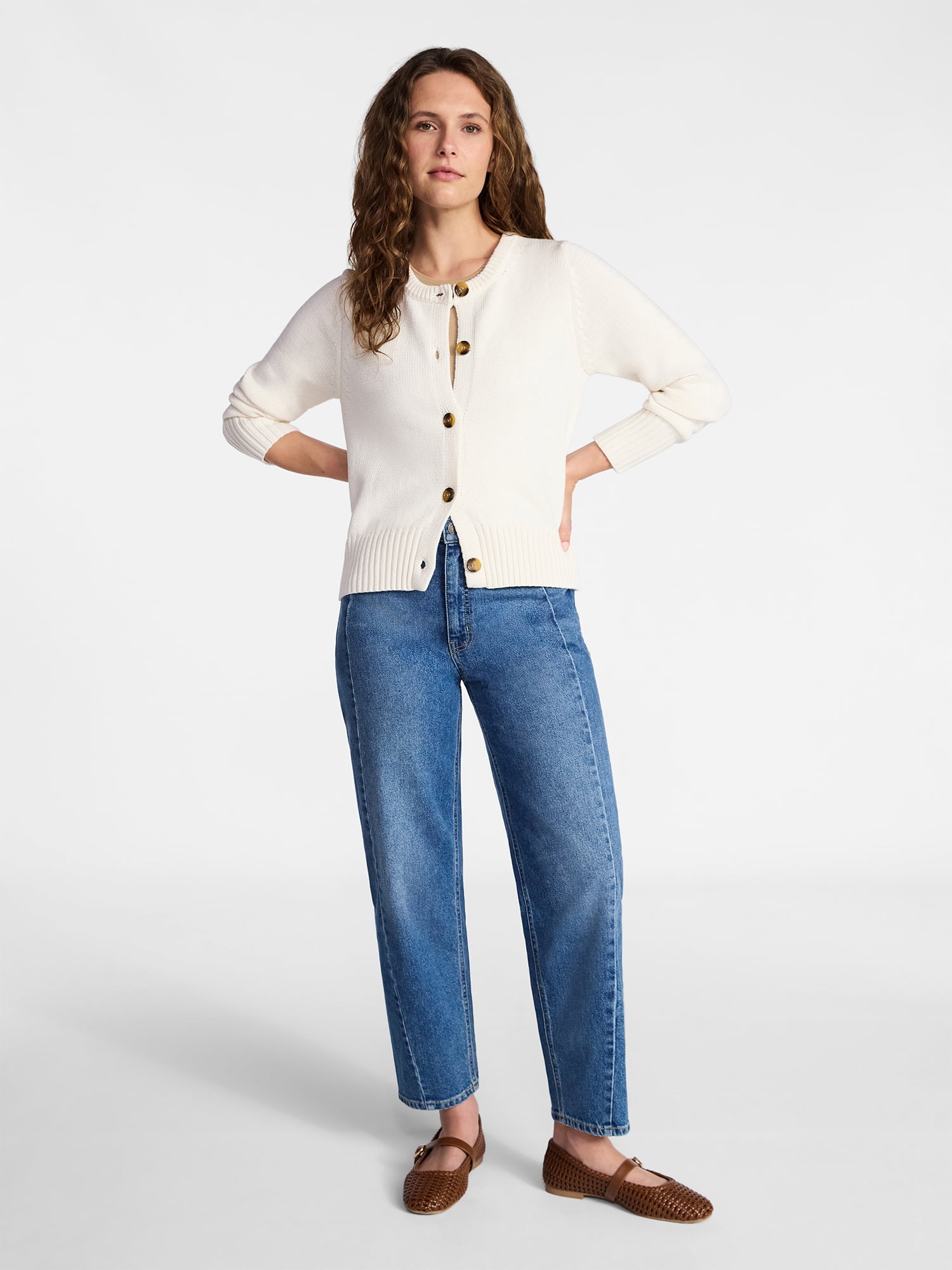 Time and Tru Women's Button Front Cardigan Sweater, Midweight, Sizes XS-XXXL