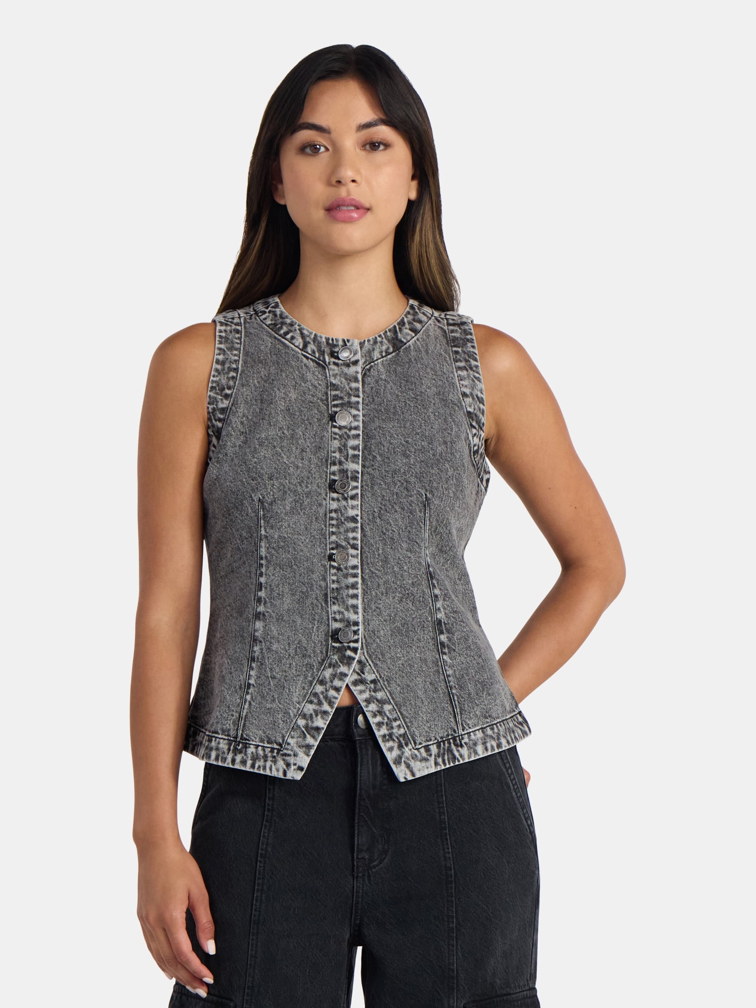 Time and Tru Women's Button Up Denim Vest, Sizes XS-XXXL