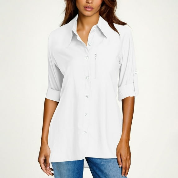 Fantaslook CaComMARK PI Women's UPF 50 Long Sleeve Sun Protection Shirts Quick Dry Outdoor Fishing Hiking Travel Shirt White XL(XL)
