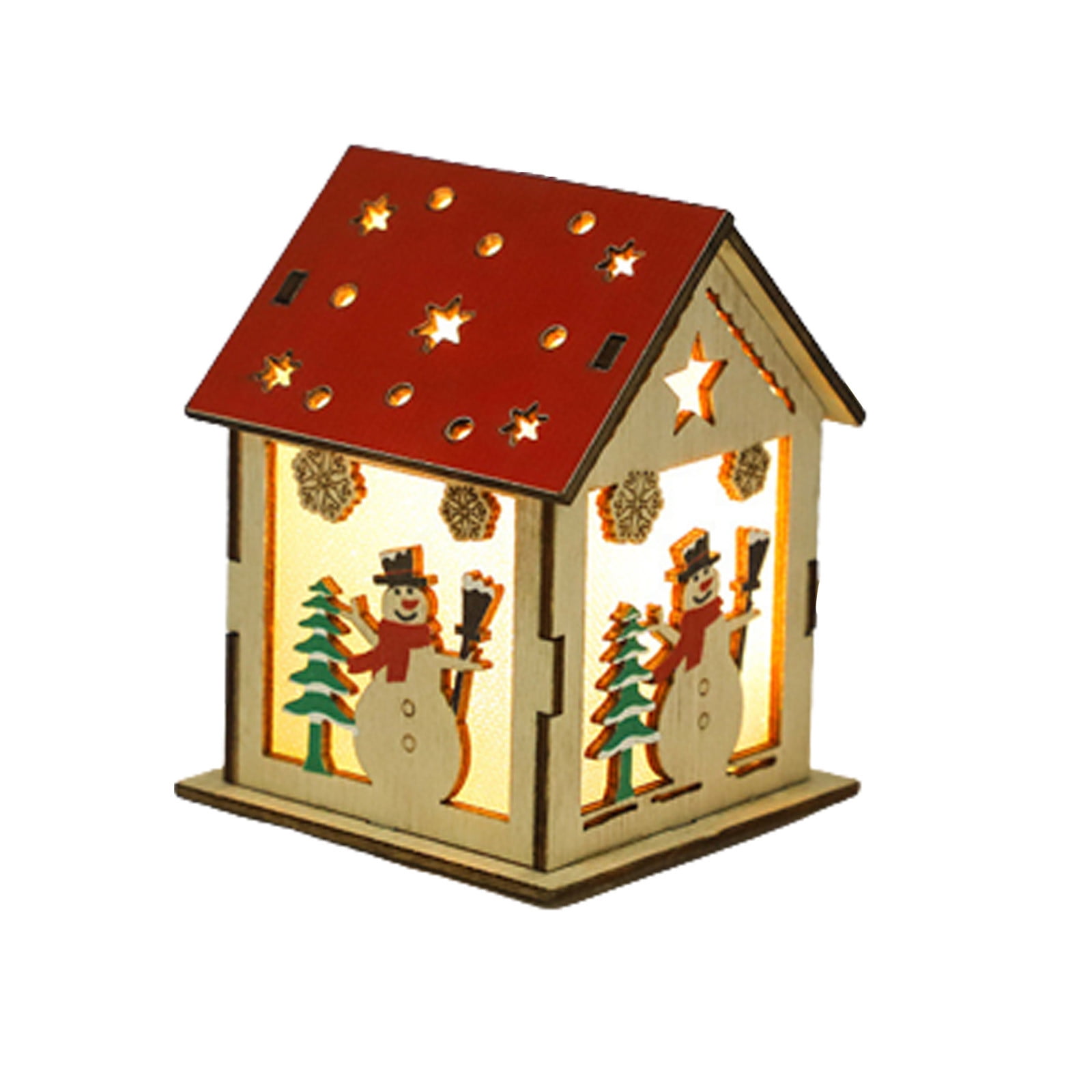 Time and Tru Christmas Day Wood House With Light, Santa Claus, Snowman