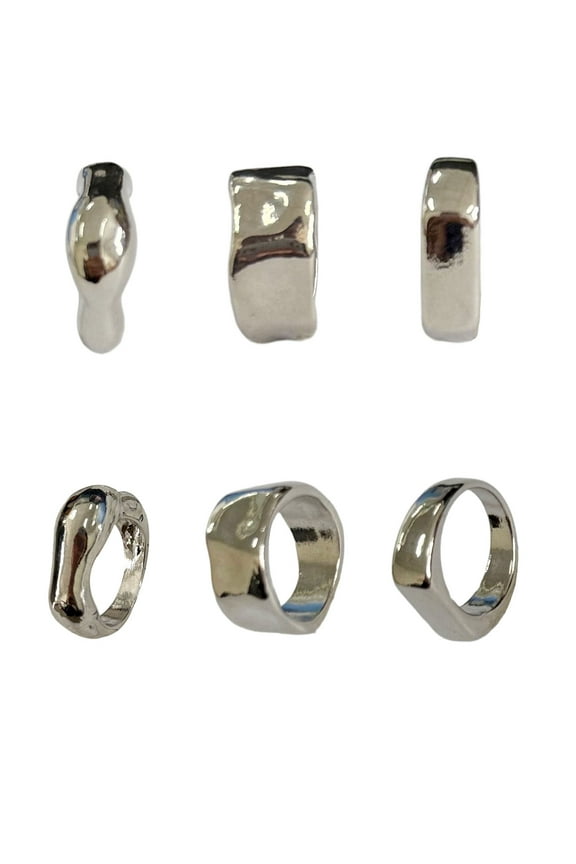 Chunky Rings in Rhodium for Female Adults and Teens, 3 Pack