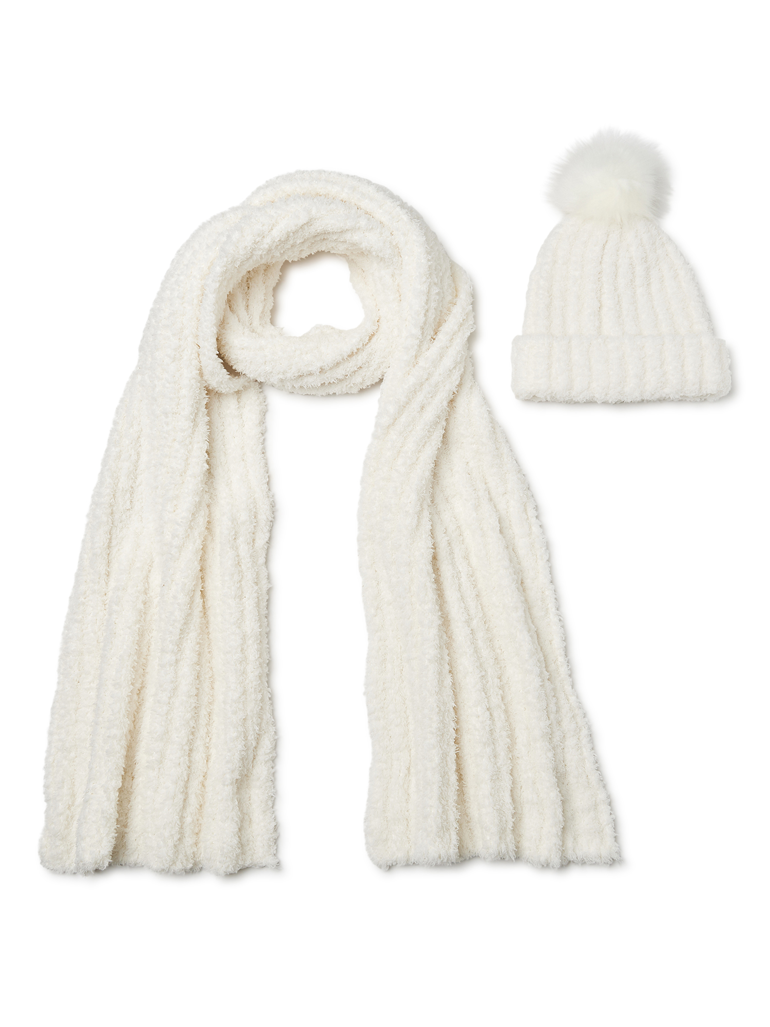 Time and Tru Cozy Ribbed Beanie with Pom and Scarf, 2-Piece Set - image 1 of 1