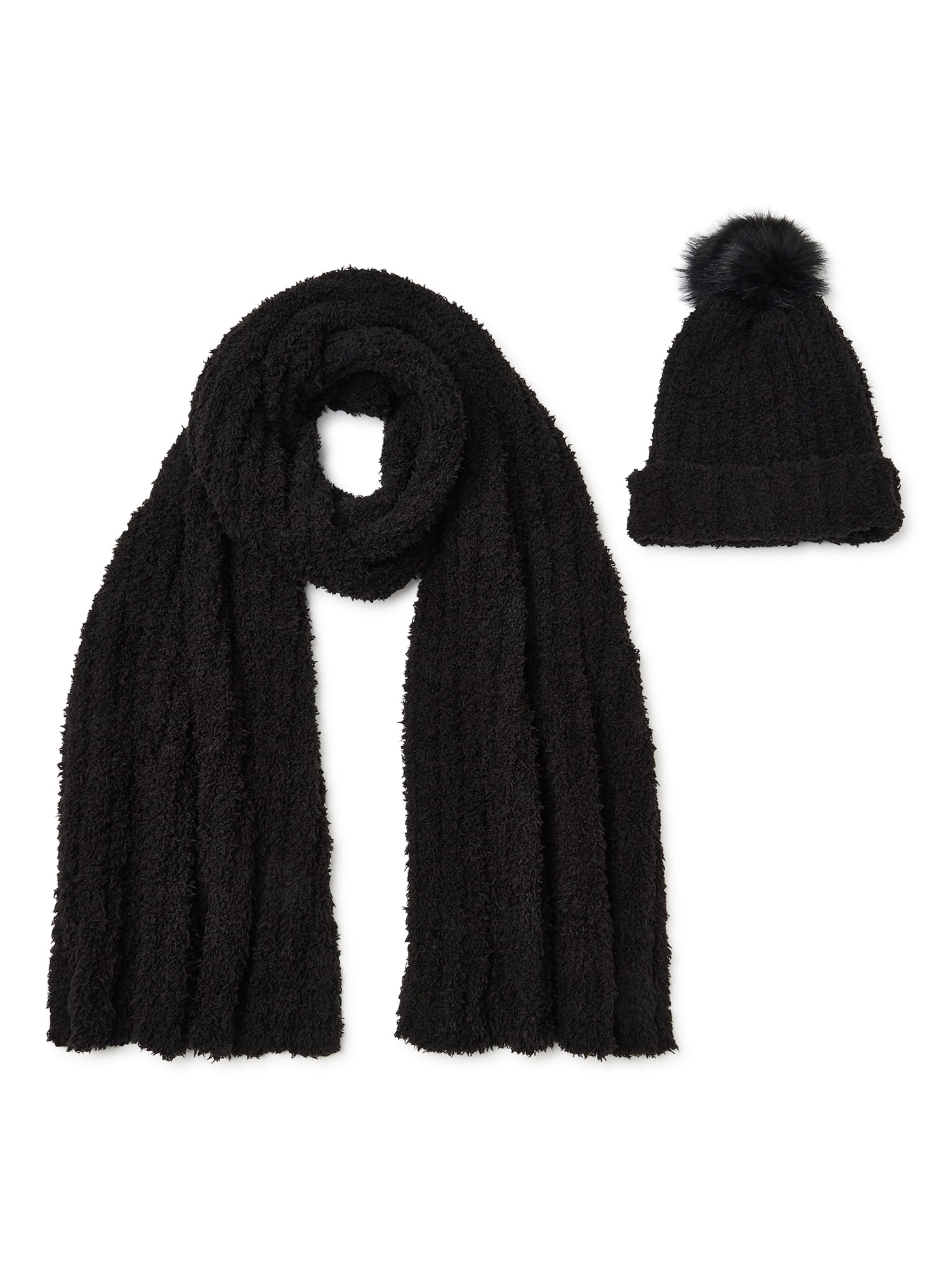 Cozy Ribbed Beanie with Pom and Scarf, 2-Piece Set