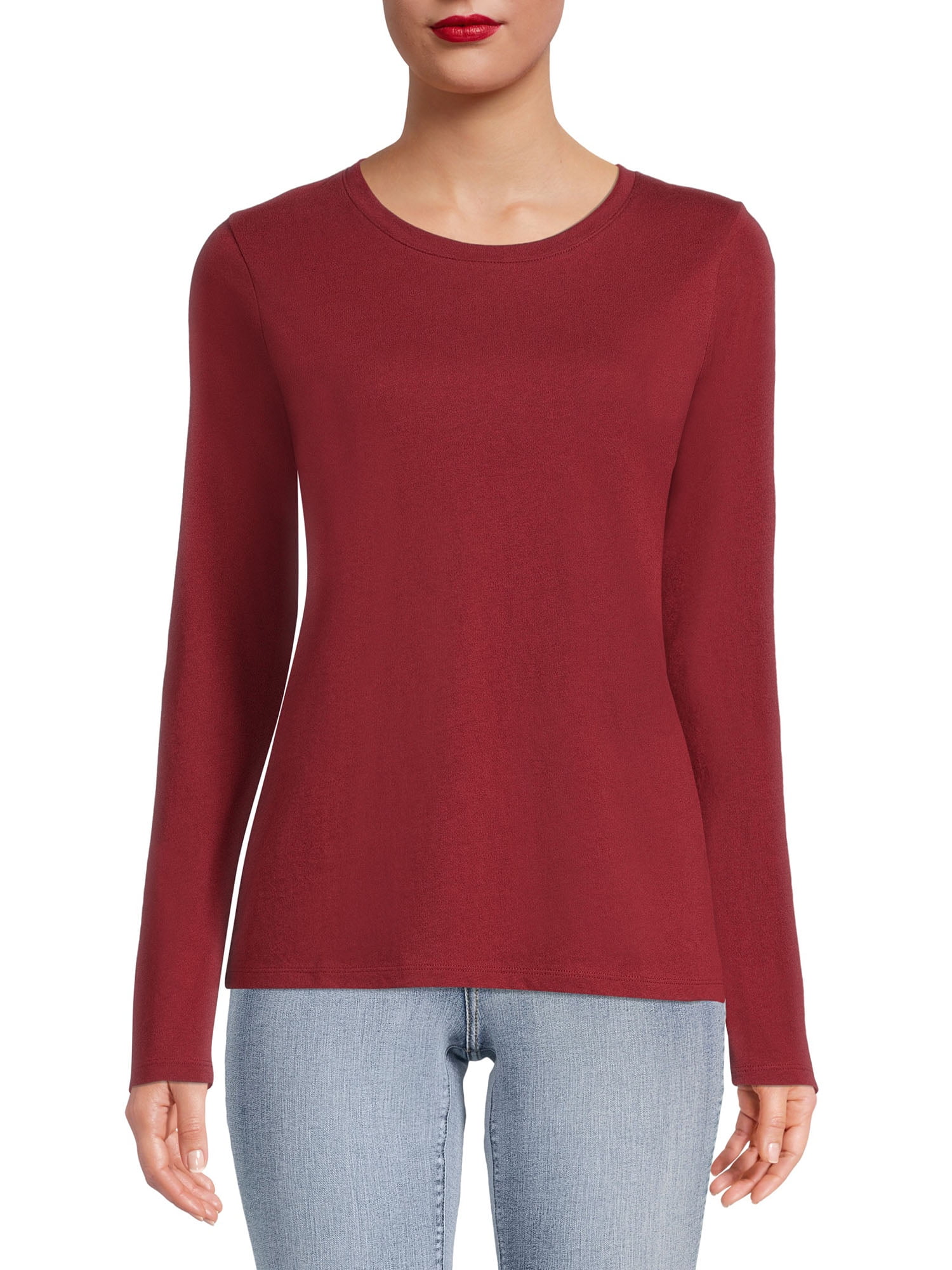 Time and Tru Crewneck Cotton Long Sleeve T-Shirt (Women's)