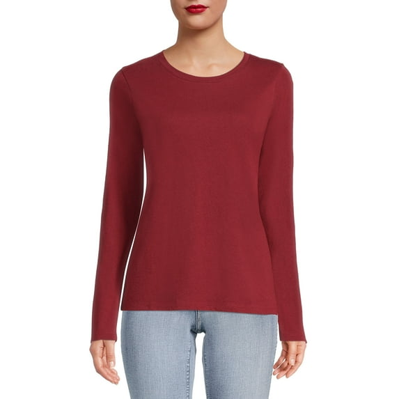 Time and Tru Crewneck Cotton Long Sleeve T-Shirt (Women's)
