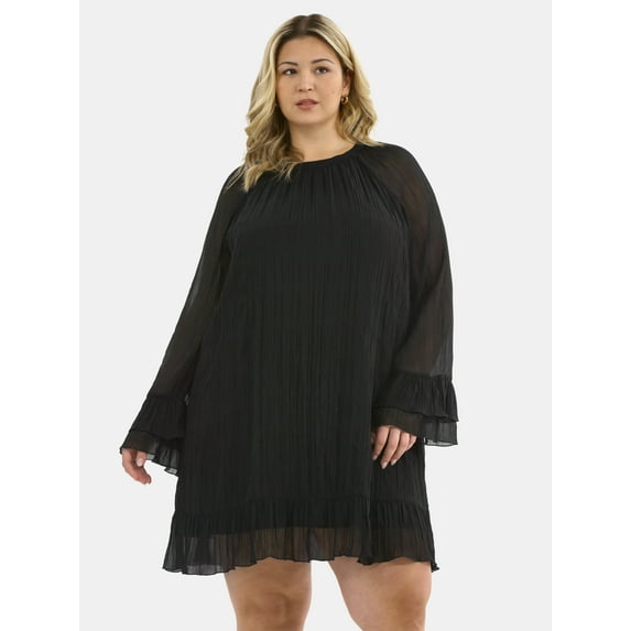 Time and Tru Women's and Women's Plus Crinkle Mini Dress with Back Tie, Sizes XS-4X