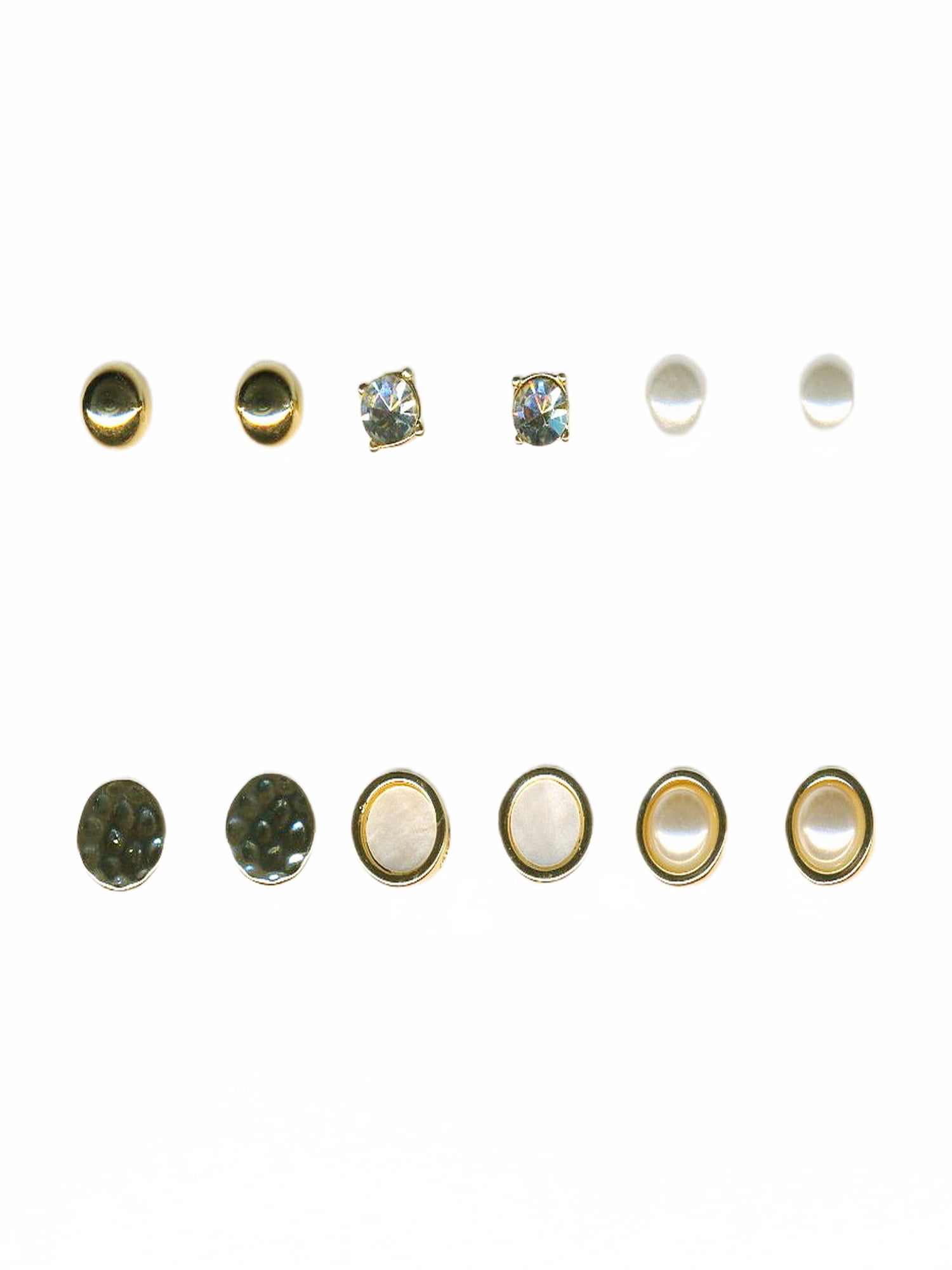 Time and Tru Crystal Gold Plated Earrings with Bullet Backs, 6 Pack
