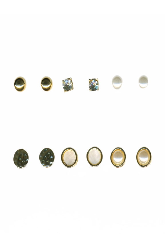 Crystal Gold Plated Earrings with Bullet Backs, 6 Pack