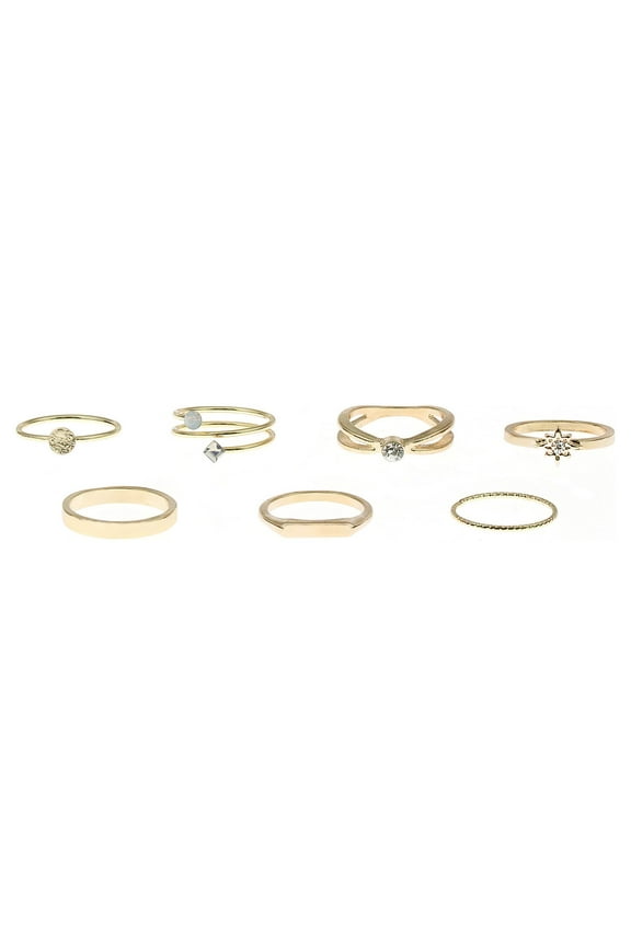 Delicate Gold-Tone Stacking Rings Set, 7-Pack