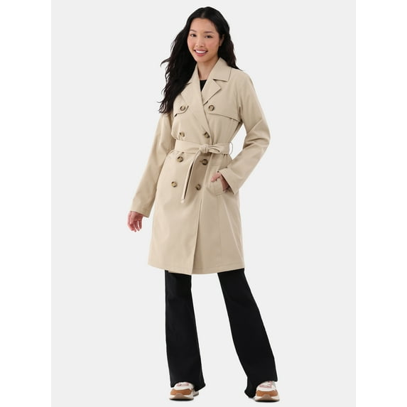 Time and Tru Double Breasted Trench Coat, Women's and Women’s Plus