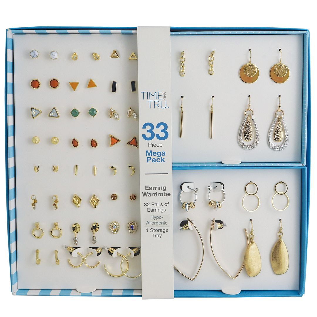Time and Tru Earring, Reusable Storage Tray, 33 Piece Set