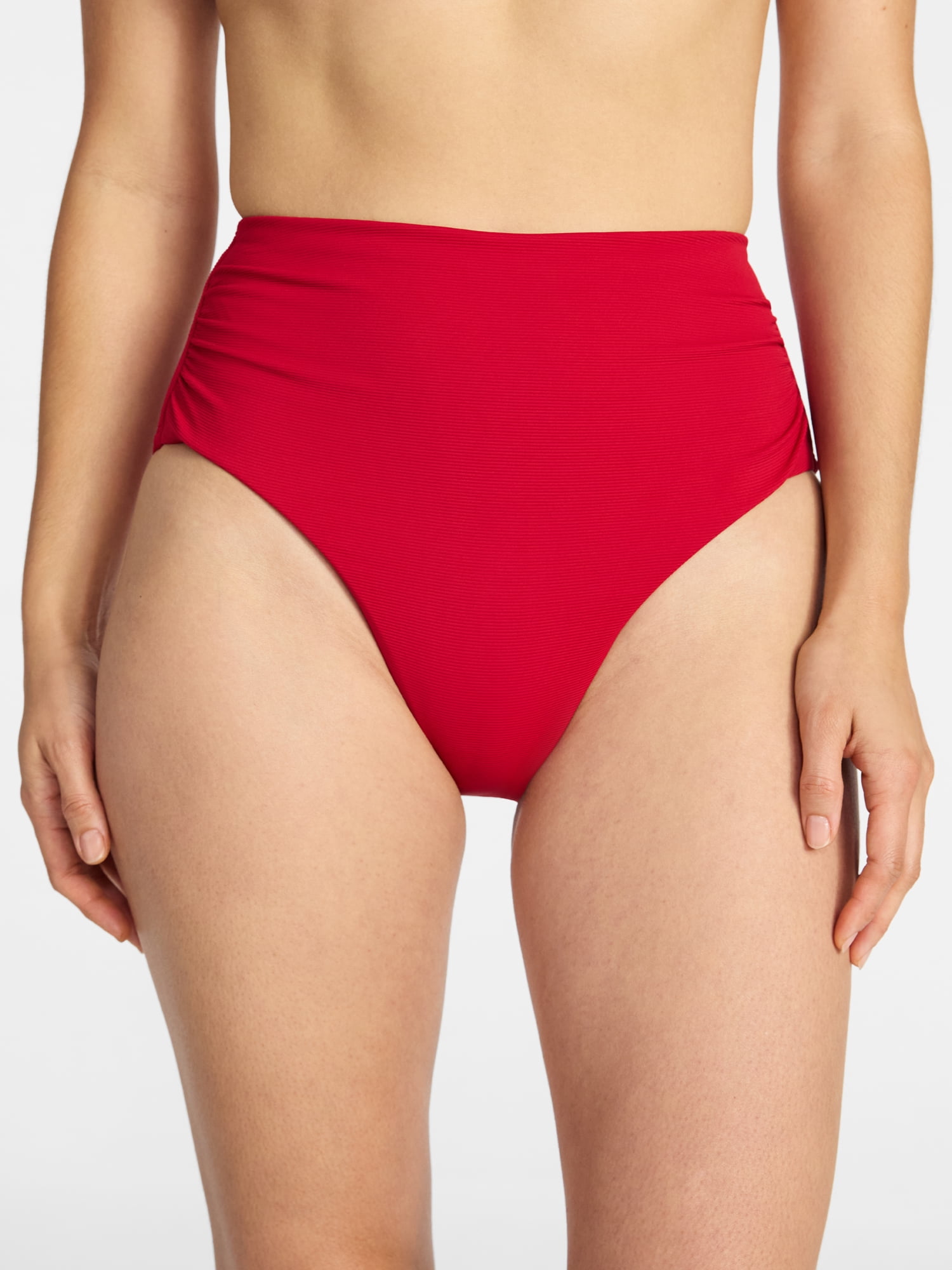 Time and Tru Women's Ribbed High Waisted Bikini Bottoms, Sizes XS-3X