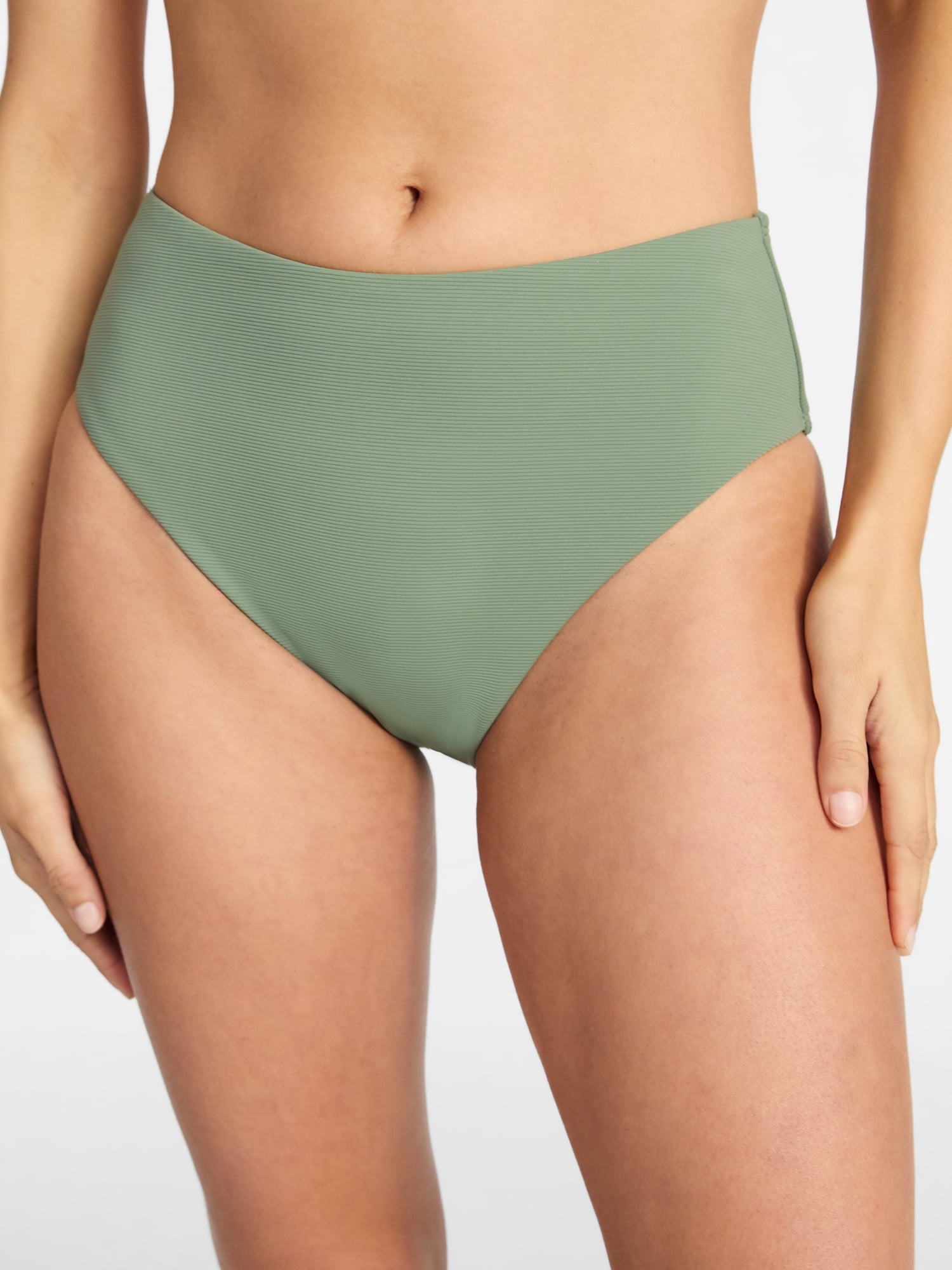 Time and Tru Women's and Women's Plus Size Ribbed Mid Rise Bikini Swim Bottoms, Sizes XS-3X