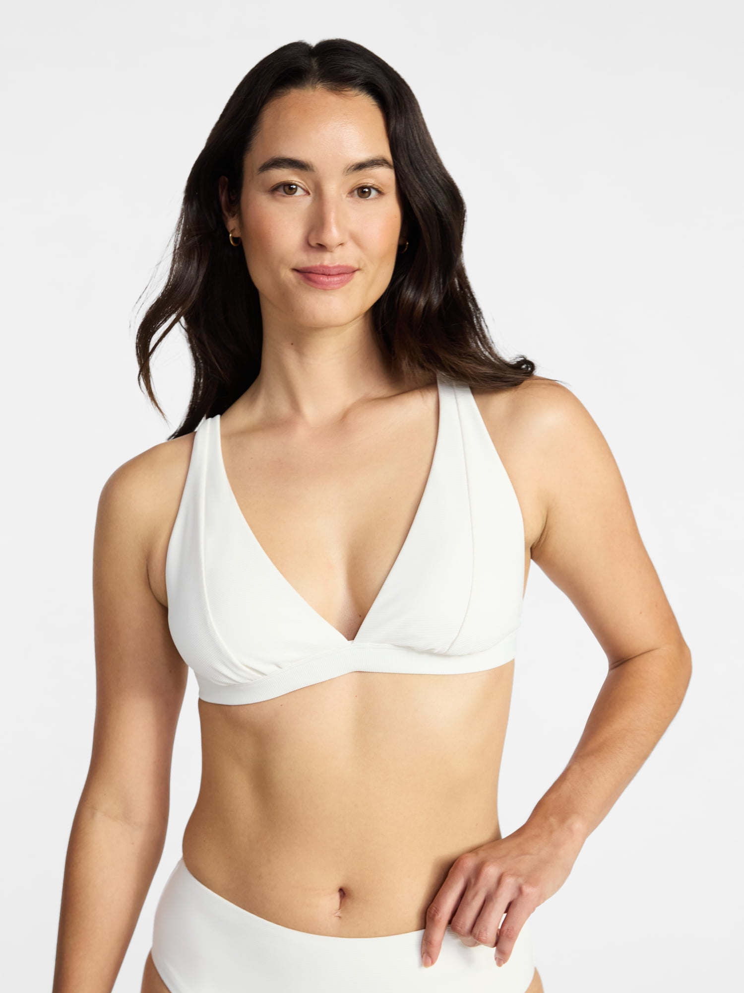Time and Tru Women's and Women's Plus Ribbed Triangle Bikini Top, Sizes XS-3X