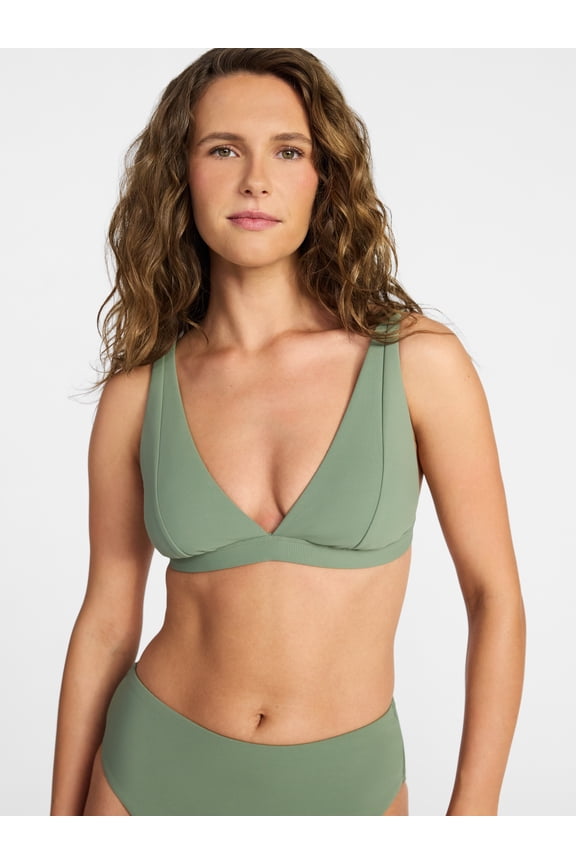 Women's and Women's Plus Ribbed Triangle Bikini Top, Sizes XS-3X