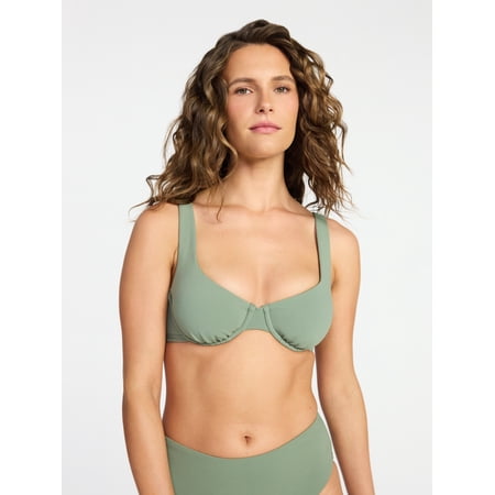 Time and Tru Women's Ribbed Underwire Bikini Top, Sizes XS-3X