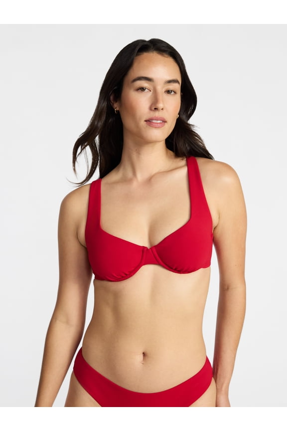 Women's and Women's Plus Size Essentials Ribbed Underwire Bikini Top, Sizes XS-3X