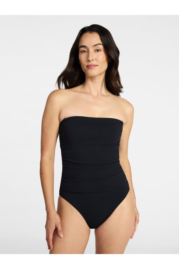 Women's and Women's Plus Size Ribbed Bandeau One Piece Swimsuit, Sizes XS-3X