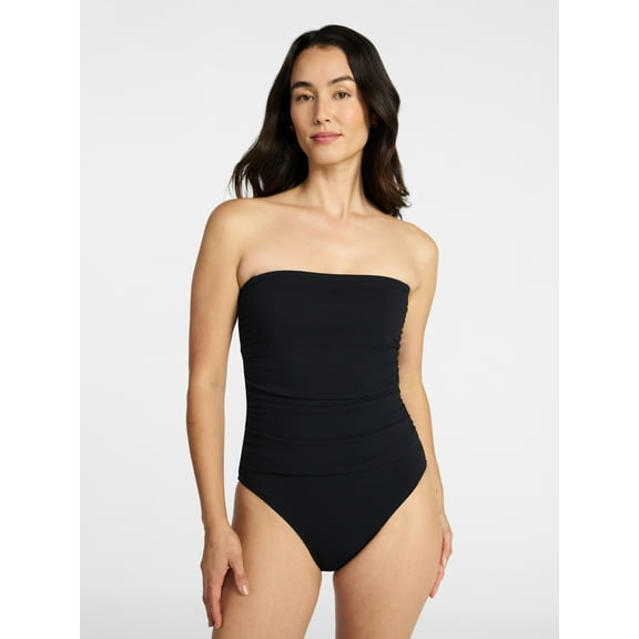Time and Tru Women's and Women's Plus Size Ribbed Bandeau One Piece Swimsuit, Sizes XS-3X