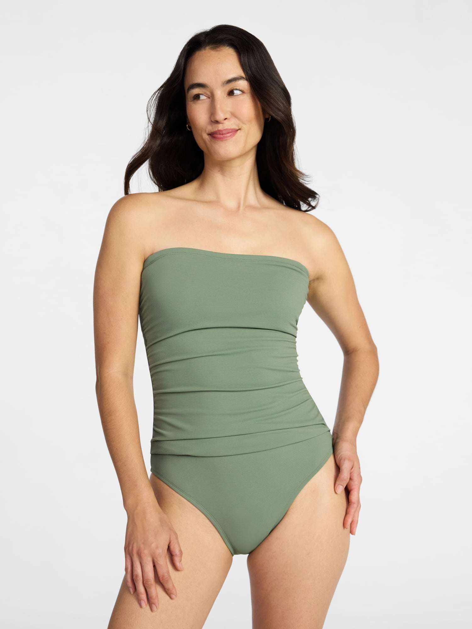 Time and Tru Women's and Women's Plus Size Ribbed Bandeau One Piece Swimsuit, Sizes XS-3X
