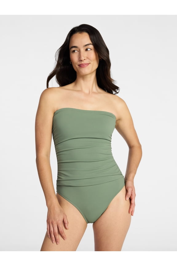 Women's and Women's Plus Size Ribbed Bandeau One Piece Swimsuit, Sizes XS-3X