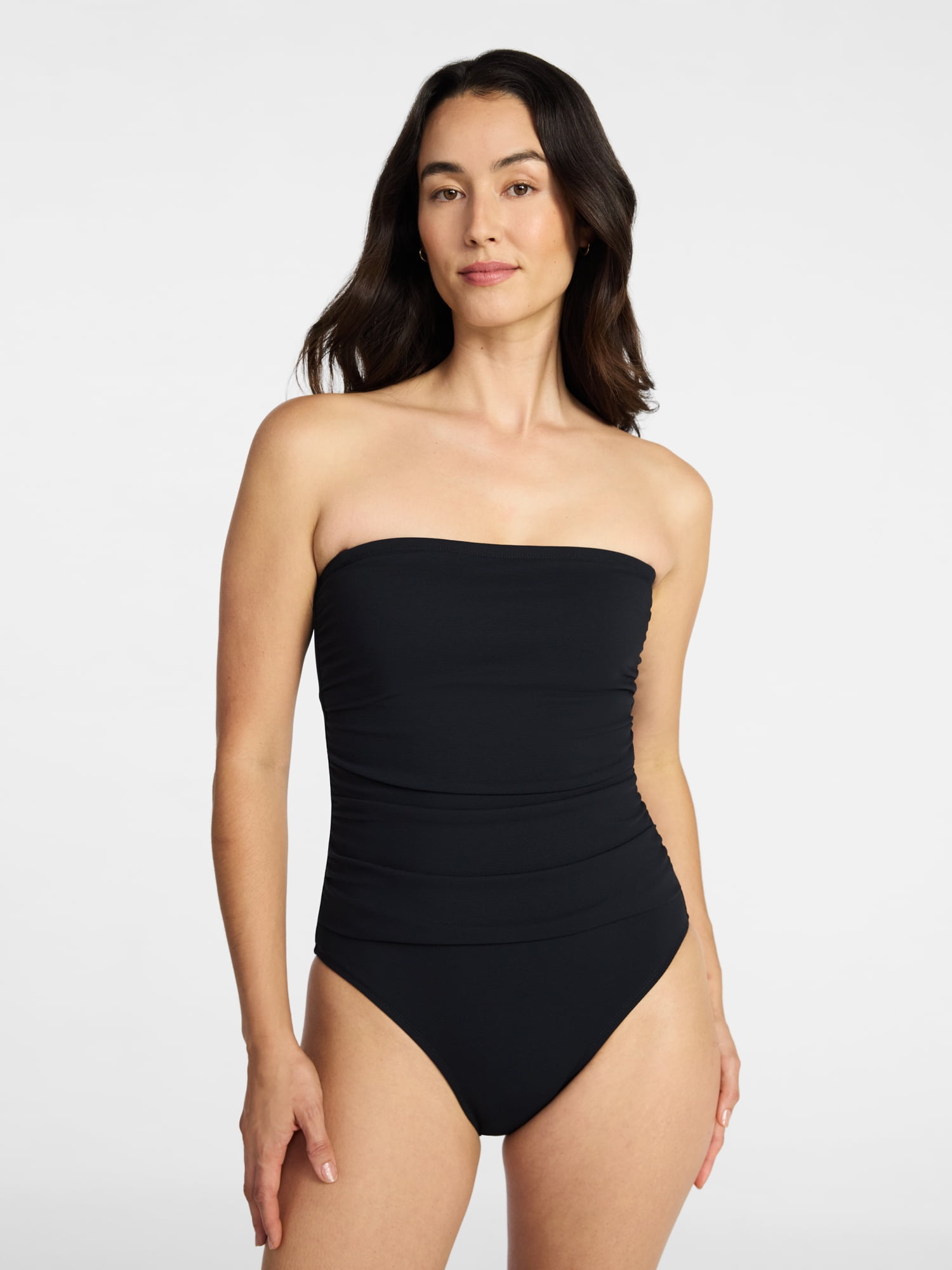 Time and Tru Women's and Women's Plus Size Ribbed Bandeau One Piece Swimsuit, Sizes XS-3X
