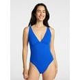 thumbnail image 1 of Time and Tru Women's and Women’s Plus Ribbed Plunge One-Piece Swimsuit, Sizes XS-3X, 1 of 5