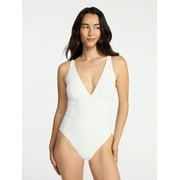 Time and Tru Women's and Women’s Plus Ribbed Plunge One-Piece Swimsuit, Sizes XS-3X