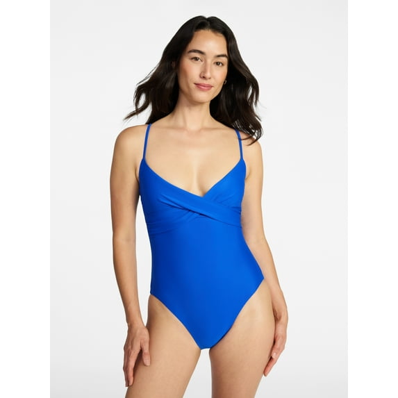 Time and Tru Women's and Women's Plus Size Ruched Front One Piece Swimsuit, Sizes XS-3X