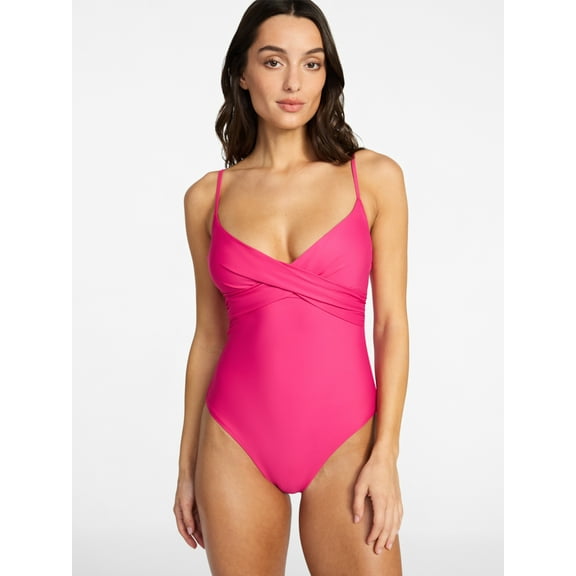 Time and Tru Women's and Women's Plus Size Ruched Front One Piece Swimsuit, Sizes XS-3X