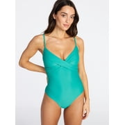 Time and Tru Women's Ruched Front One Piece Swimsuit, Sizes XS-3X