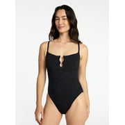 Time and Tru Women's and Women's Plus Size Eyelet Embroidered V Wire One Piece Swimsuit, Sizes XS-3X