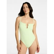 Time and Tru Women's and Women's Plus Size Eyelet Embroidered V Wire One Piece Swimsuit, Sizes XS-3X