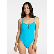 Time and Tru Women's Eyelet Embroidered V Wire One Piece Swimsuit, Sizes XS-3X