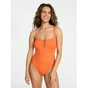 Time and Tru Women's Eyelet Embroidered V Wire One Piece Swimsuit, Sizes XS-3X