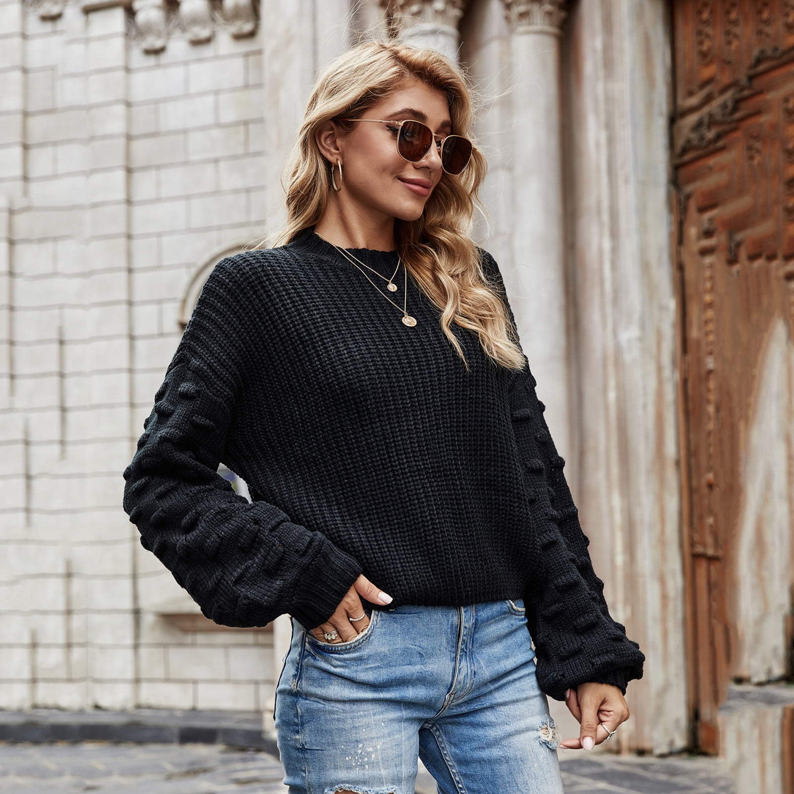 Time and Tru Fall,winter Cardigan sweaters for women 2022,plus,oversized ,warm,Black,Short Long Sleeve Wide Sleeve Fashionable Knit Sweater -  Walmart.com