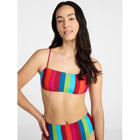 Time and Tru Women’s and Women’s Plus Striped Bralette Bikini Top, Sizes XS-3X, Family Swim