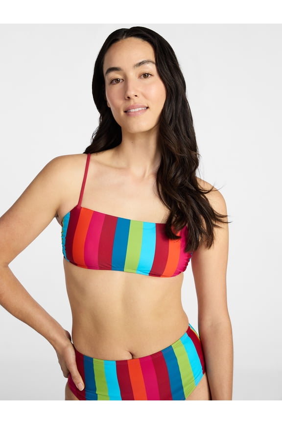 Women’s and Women’s Plus Striped Bralette Bikini Top, Sizes XS-3X, Family Swim