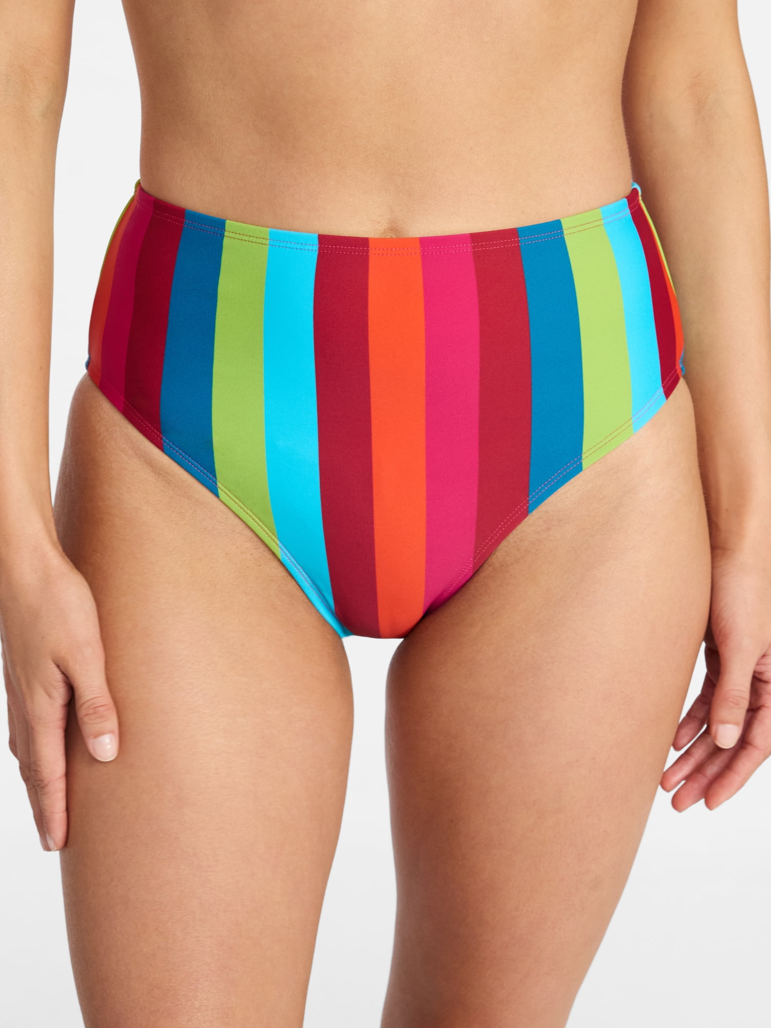 Time and Tru Women's and Women's Plus Size High Waist Geo Print Bikini Bottoms, Sizes XS-3X, Family Swim
