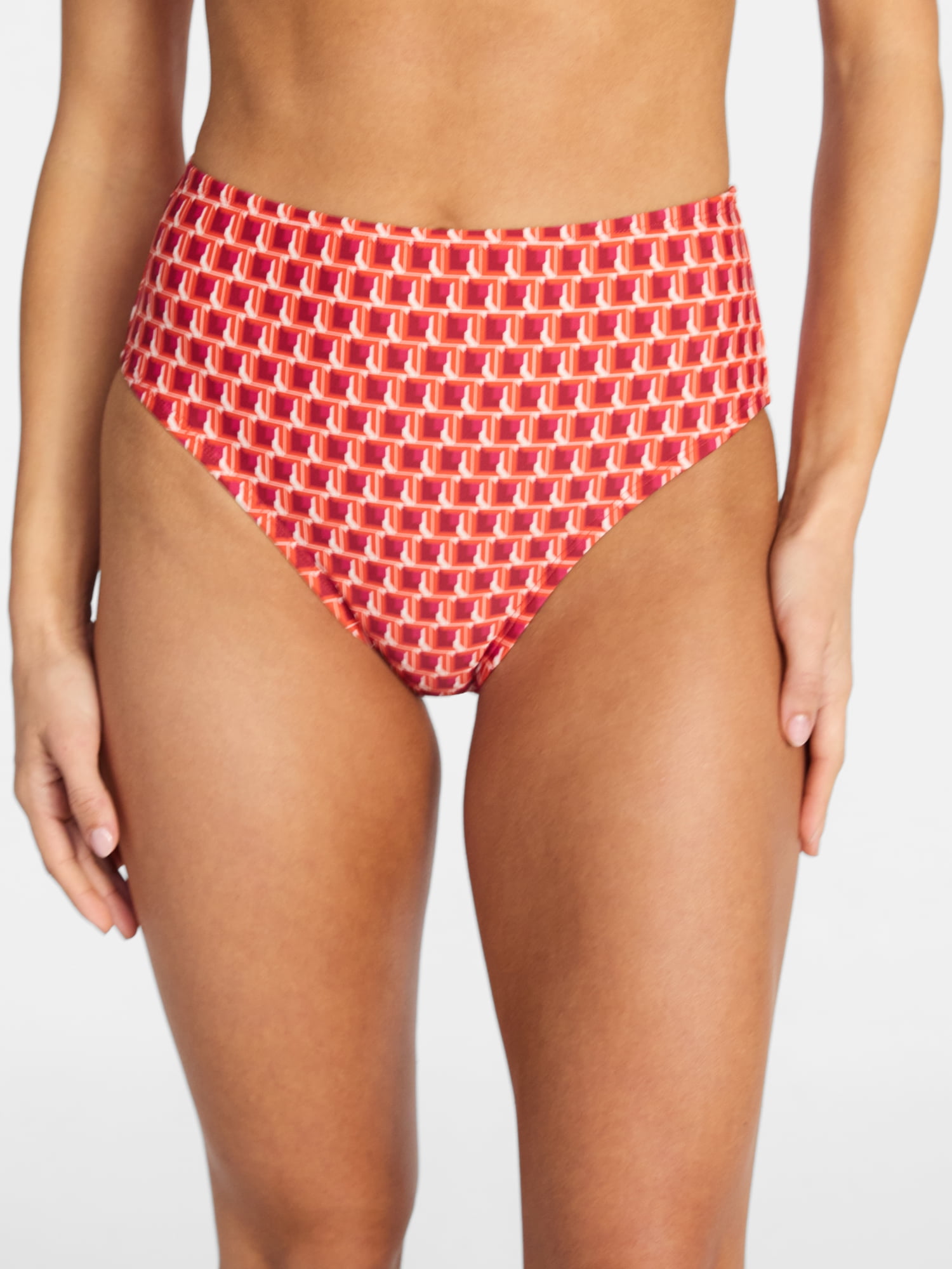 Time and Tru Women's and Women's Plus Size High Waist Geo Print Bikini Bottoms, Sizes XS-3X, Family Swim