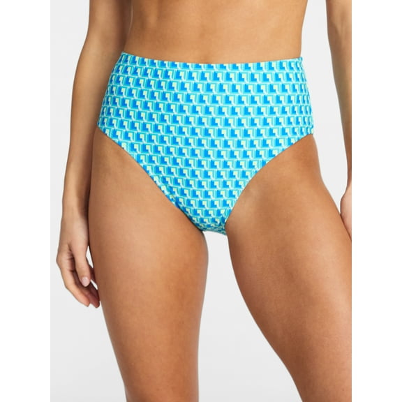 Time and Tru Women's and Women's Plus Size High Waist Geo Print Bikini Bottoms, Sizes XS-3X, Family Swim