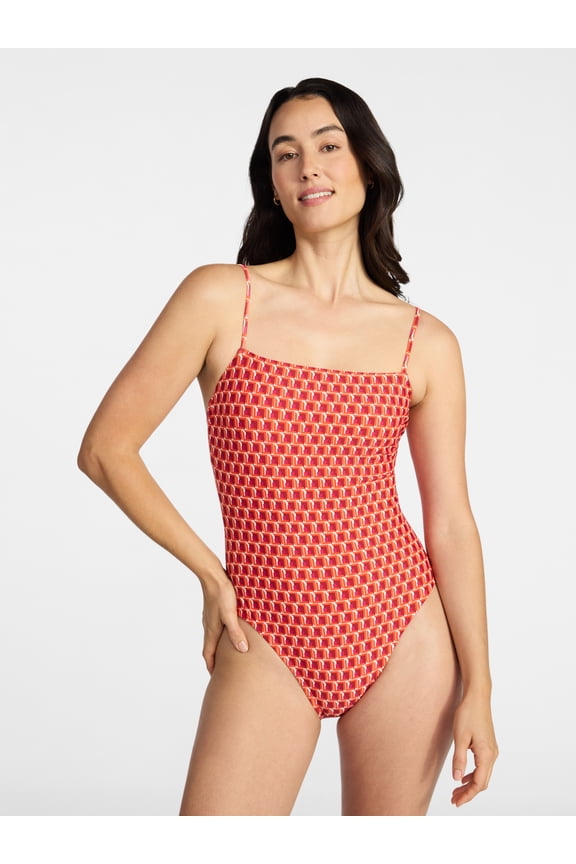 Women's and Women’s Plus Square Neck One-Piece Swimsuit, Sizes XS-3X, Family Swim