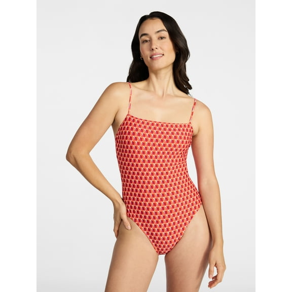Time and Tru Women's and Women’s Plus Square Neck One-Piece Swimsuit, Sizes XS-3X, Family Swim