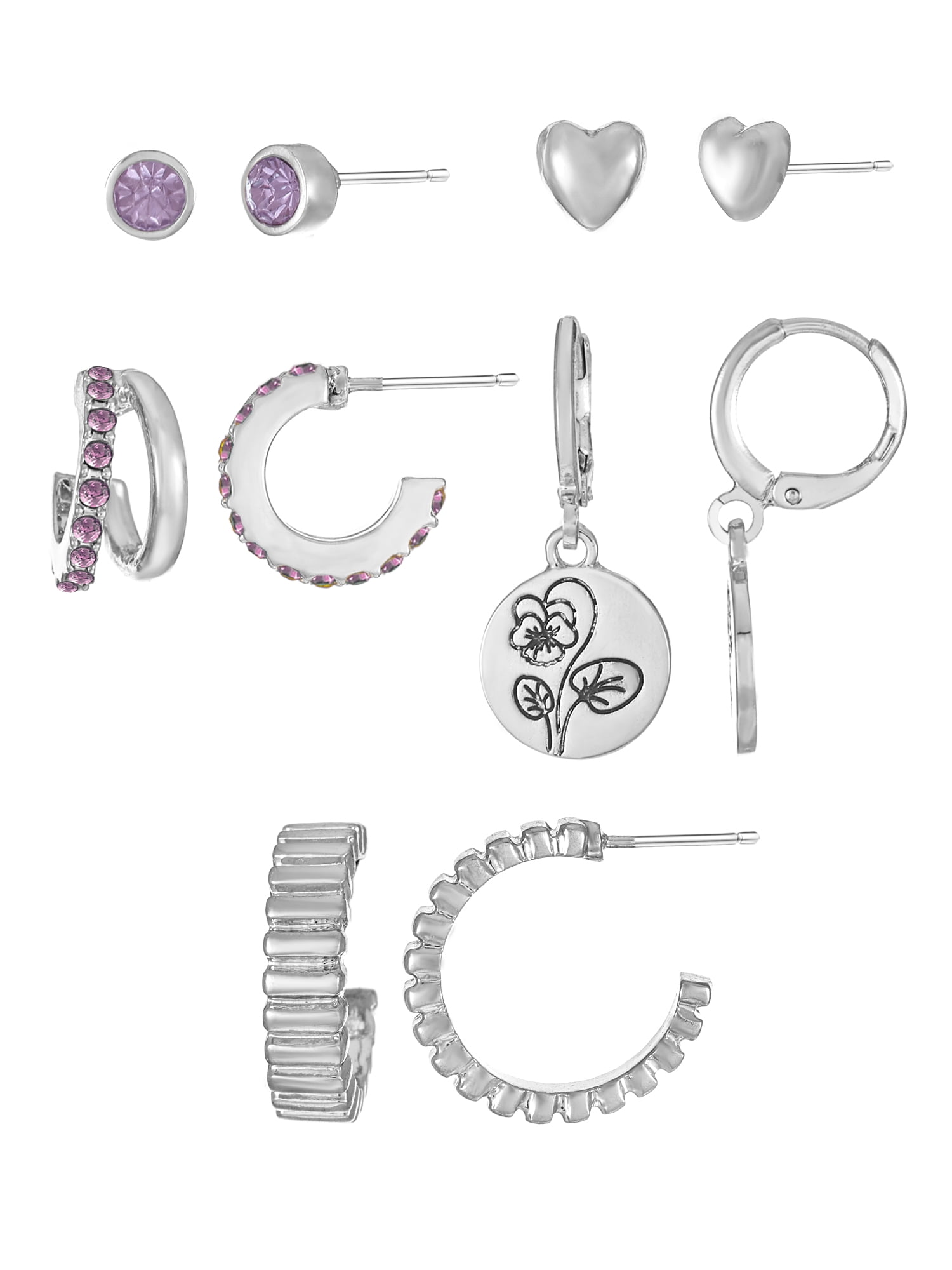 Time and Tru February Iris Earring Pack Silvertone