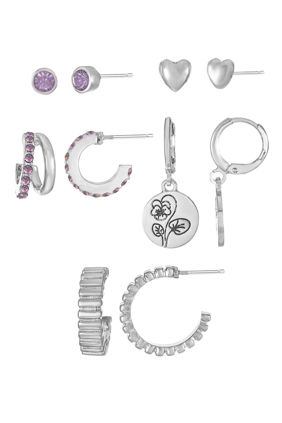 February Iris Earring Pack Silvertone