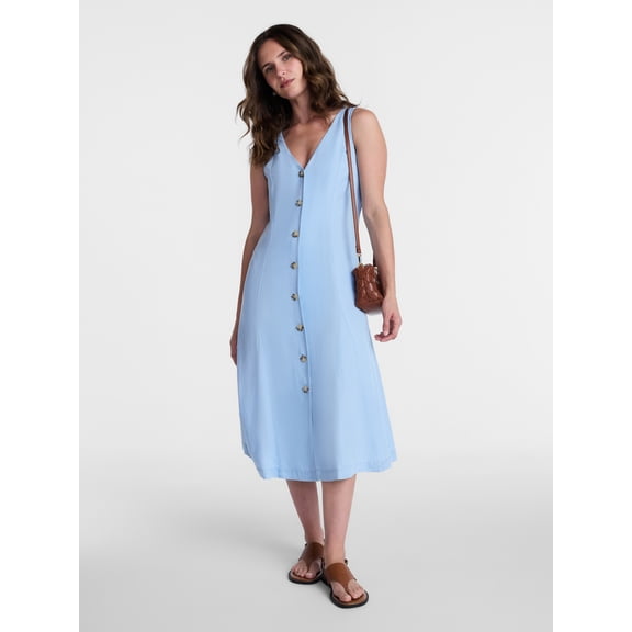 Time and Tru Women's Sleeveless Fit and Flare Midi Dress, Sizes XS-XXXL