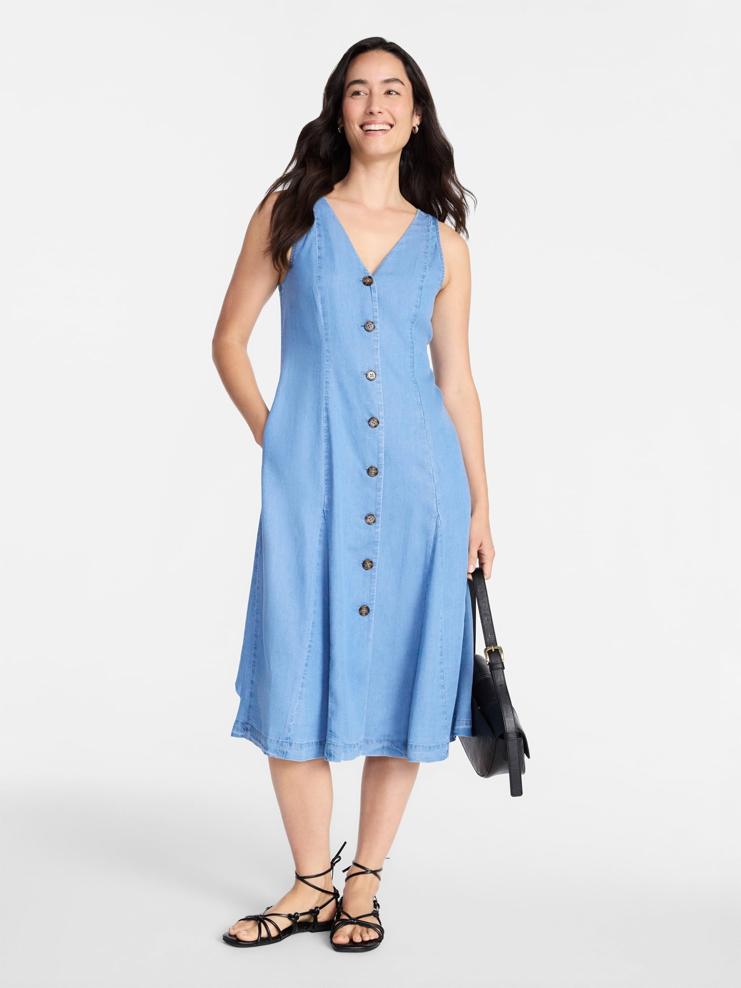 Time and Tru Women's Sleeveless Fit and Flare Midi Dress, Sizes Xs-xxxl, Size: Large, Blue Time and Tru Women's Sleeveless Fit and Flare Midi Dress, Sizes Xs-xxxl, Size: Large, Blue