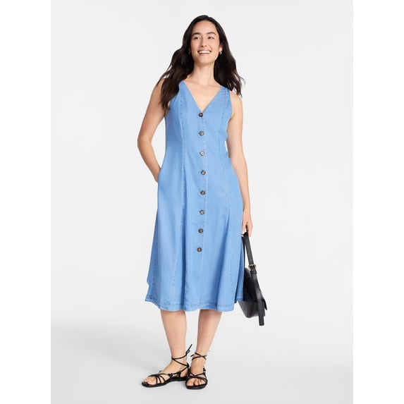 Time and Tru Women's Sleeveless Fit and Flare Midi Dress, Sizes XS-XXXL