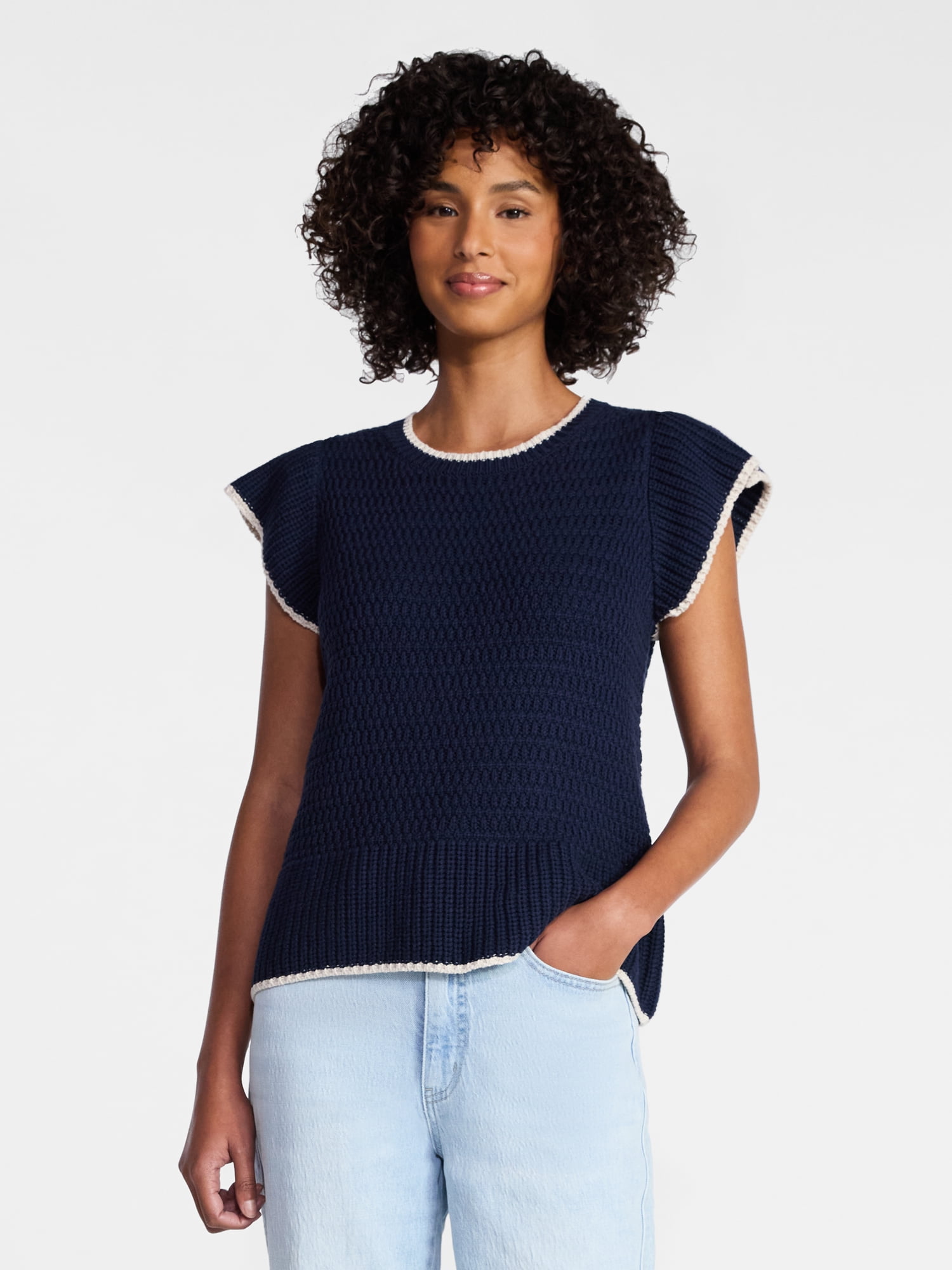 Time and Tru Women's Flutter Sleeve Sweater, Lightweight, Sizes XS-XXXL